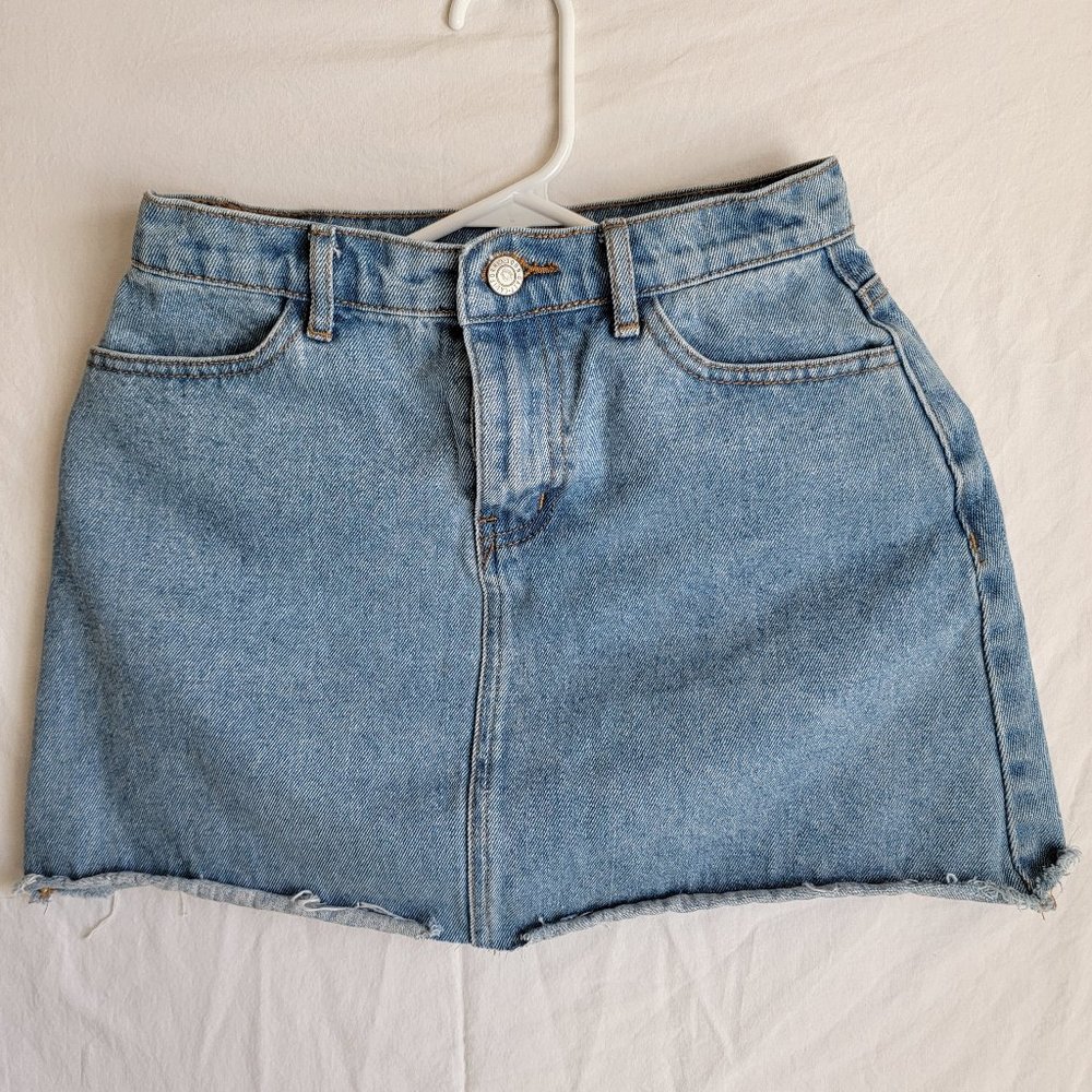 John Galt Brandy Melville Skirt Womens Small Blue Denim Cutoff Raw Hem Denim
